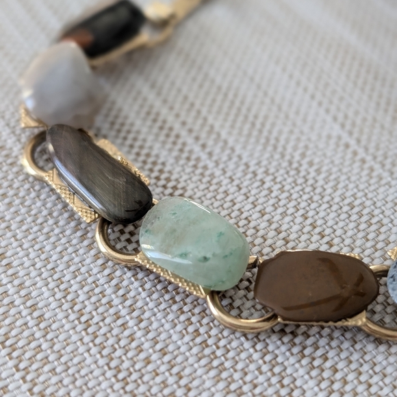 Gemstone Link Bracelet Gold Tone - Vintage - Classic - 7" - Chakra - … - Picture 5 of 12